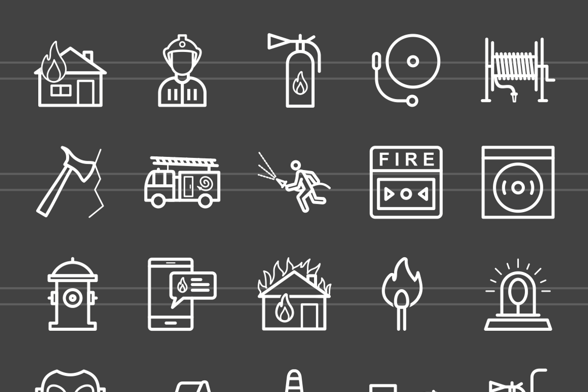 50 Firefighting Line Inverted Icons, an Outline Icon by IconBunny