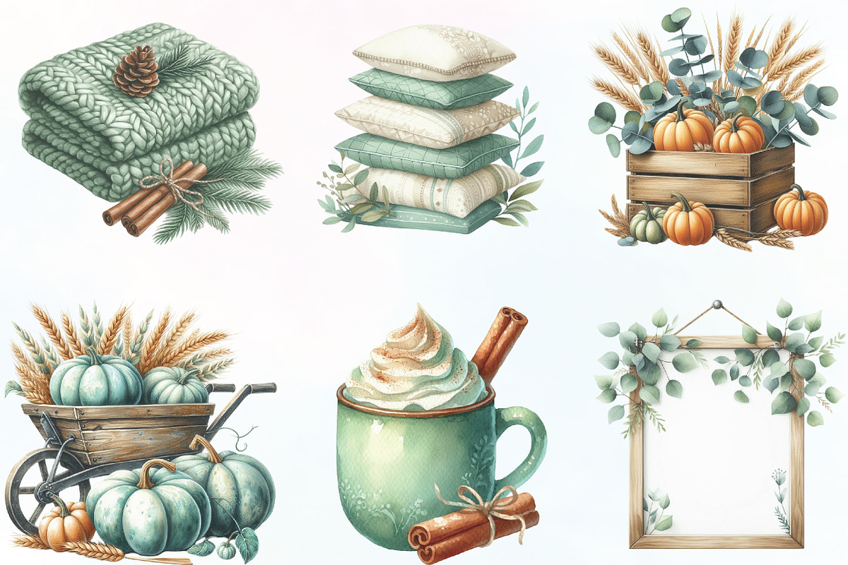 Mint Fresh Green Autumn Clipart, an Illustration by CraftArtStudio (Photo 2 of 6)