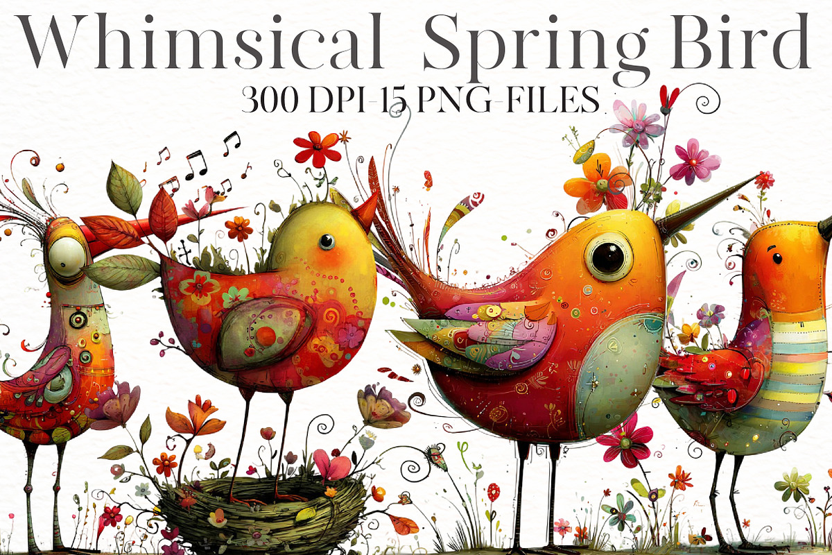 Whimsical Spring bird Clipart, an Illustration by Designworld (Photo 1 of 7)