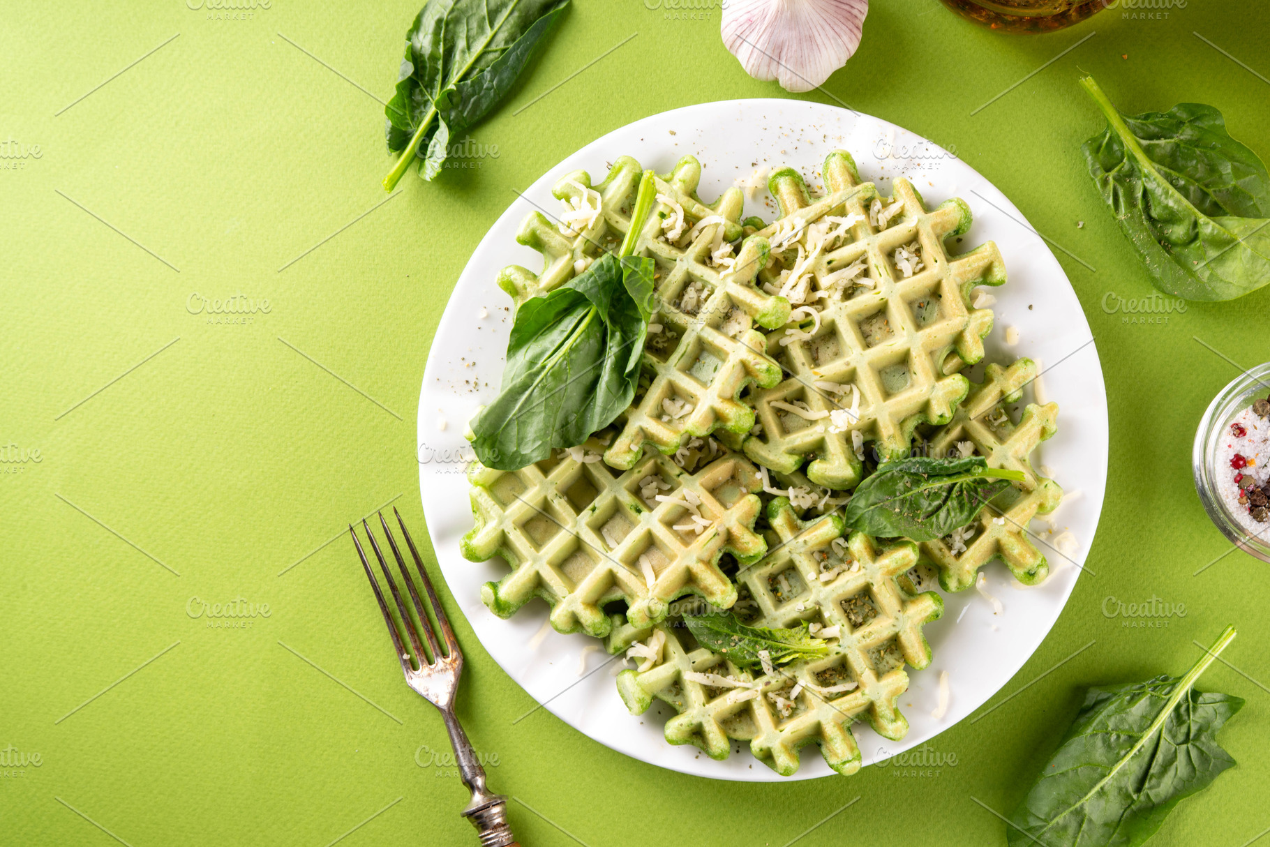 Tasty Savory Vegetable Green Spinach Belgian Waffles, a Food & Drink Photo by Rimma