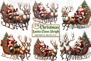 Christmas Santa Claus Sleigh Clipart, a Work Illustration by Craft Nest