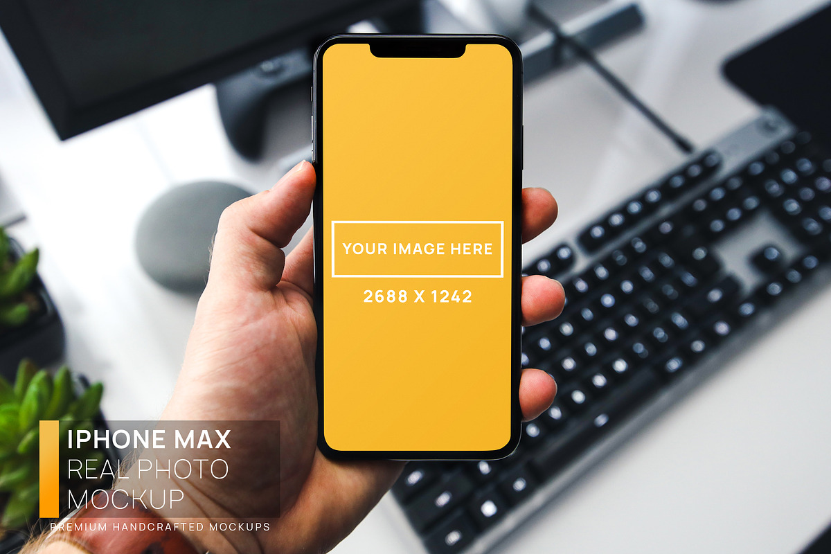iPhone Max in Hand Real Photo Mockup, a Product Mockup by Edito