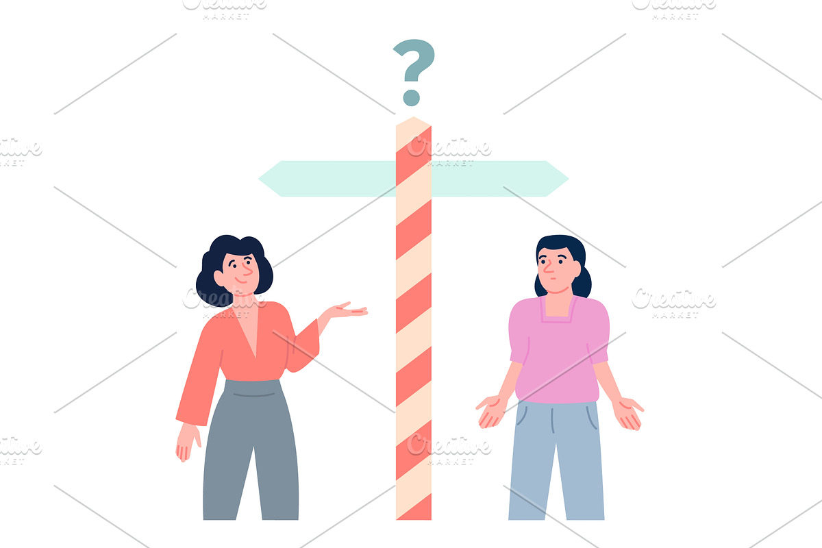Female choose right way. Women stand, a Finance Illustration by LadadikArt
