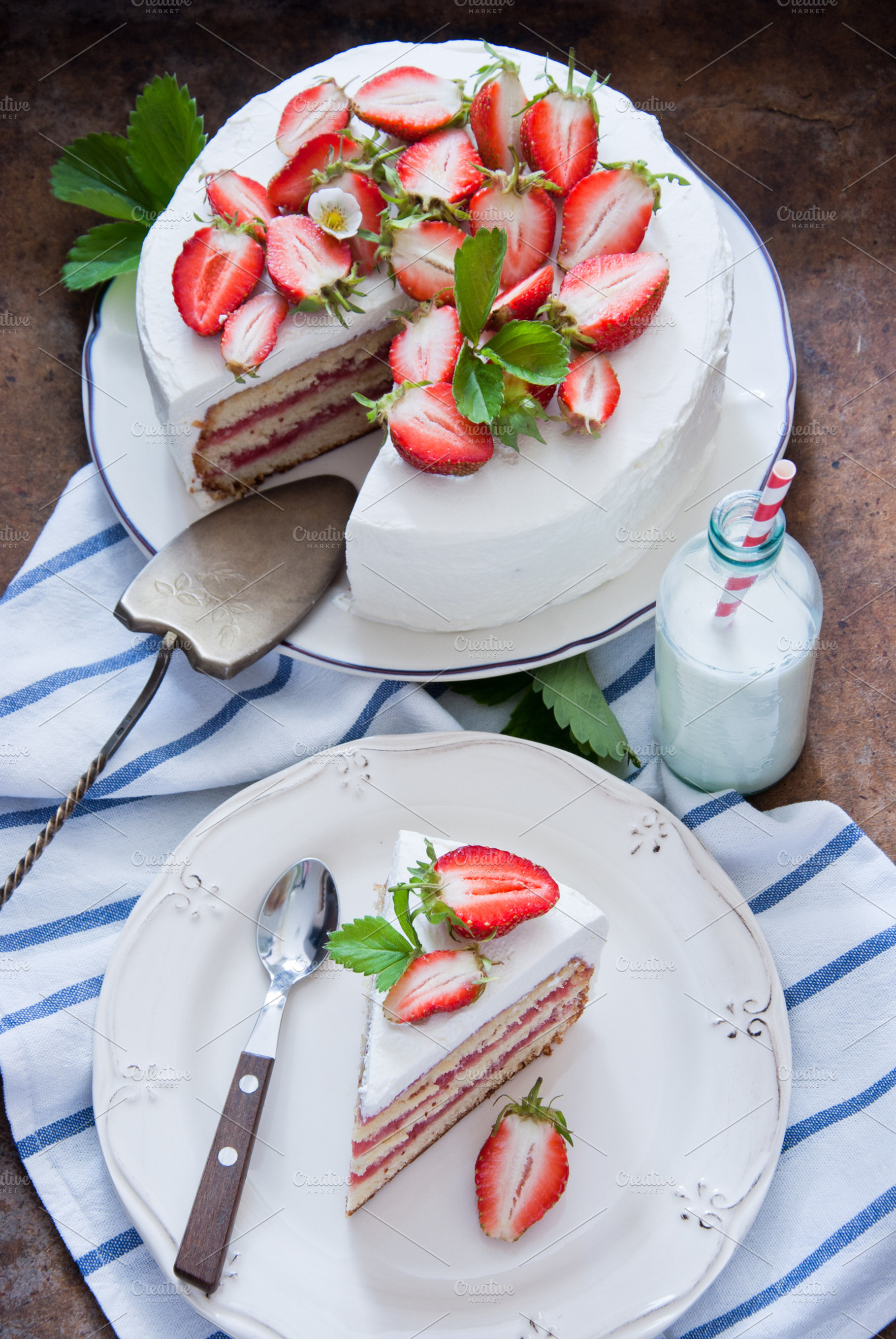 Strawberry cake containing bakery, berry fruit, and birthday