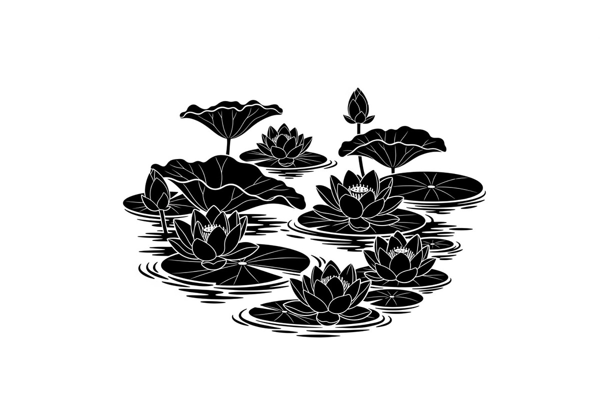 Lotus Pond Silhouette SVG Bundle, an Illustration by yasushie (Photo 18 of 31)