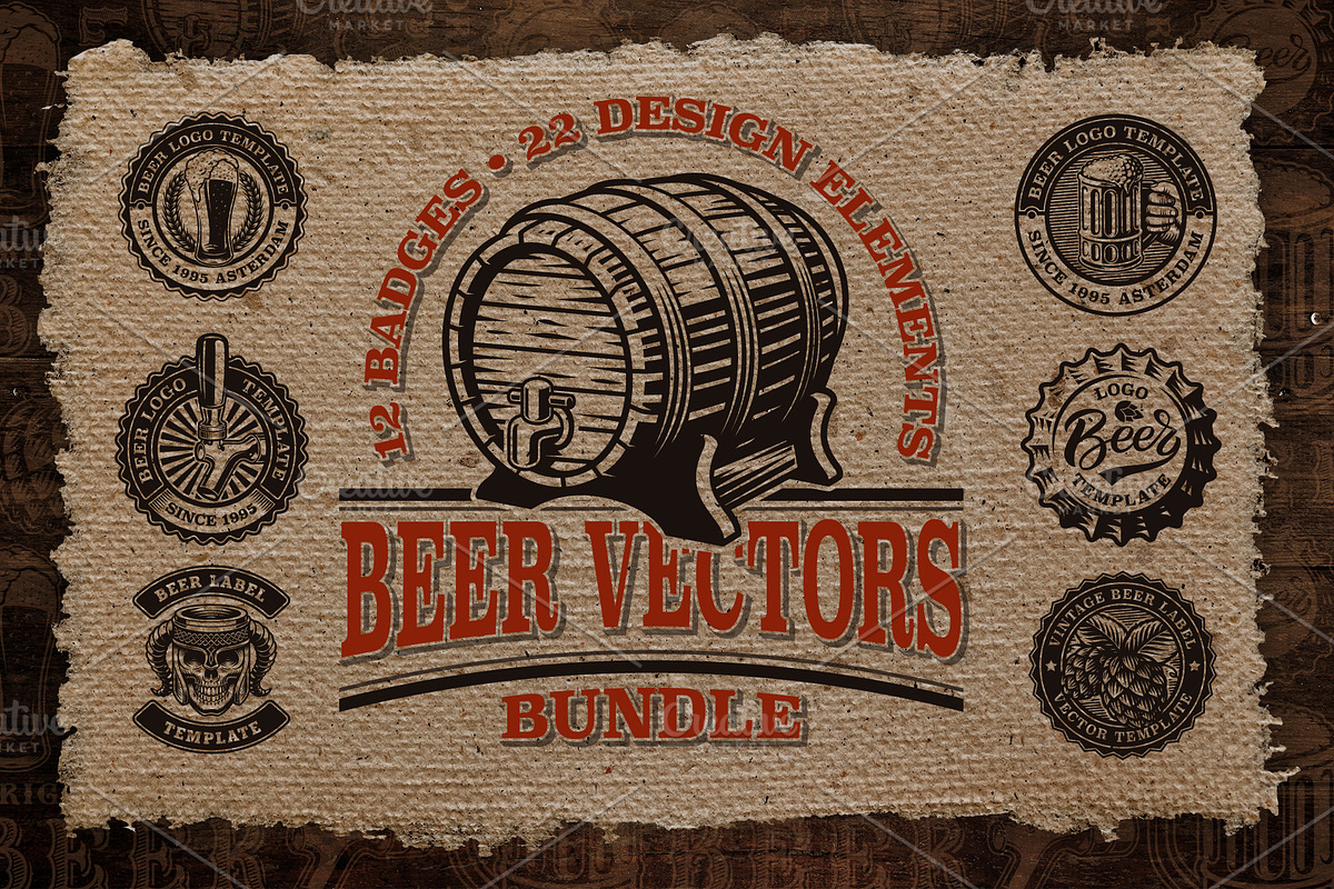 Vintage Beer Emblems Bundle, an Illustration by Harry Kasyanov (Photo 1 of 9)