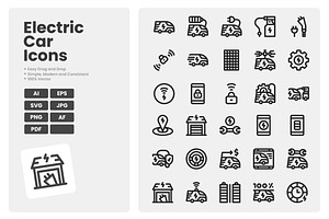 Electric Car Icons Pack, an Outline Icon by erifqizeicon