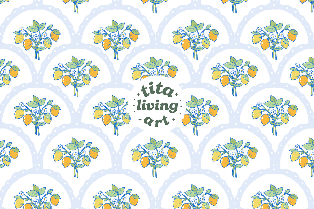 Lemon Scalloped Seamless Pattern, a Food Illustration by TitaLivingArt (Photo 2 of 10)