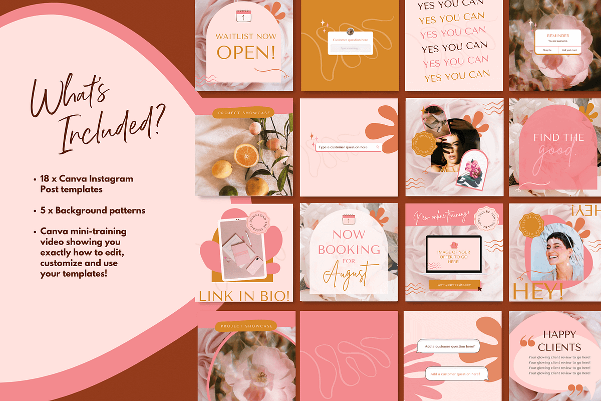 Boho Canva Instagram Post Templates, a Social Media Template by Kurly Creative (Photo 3 of 9)