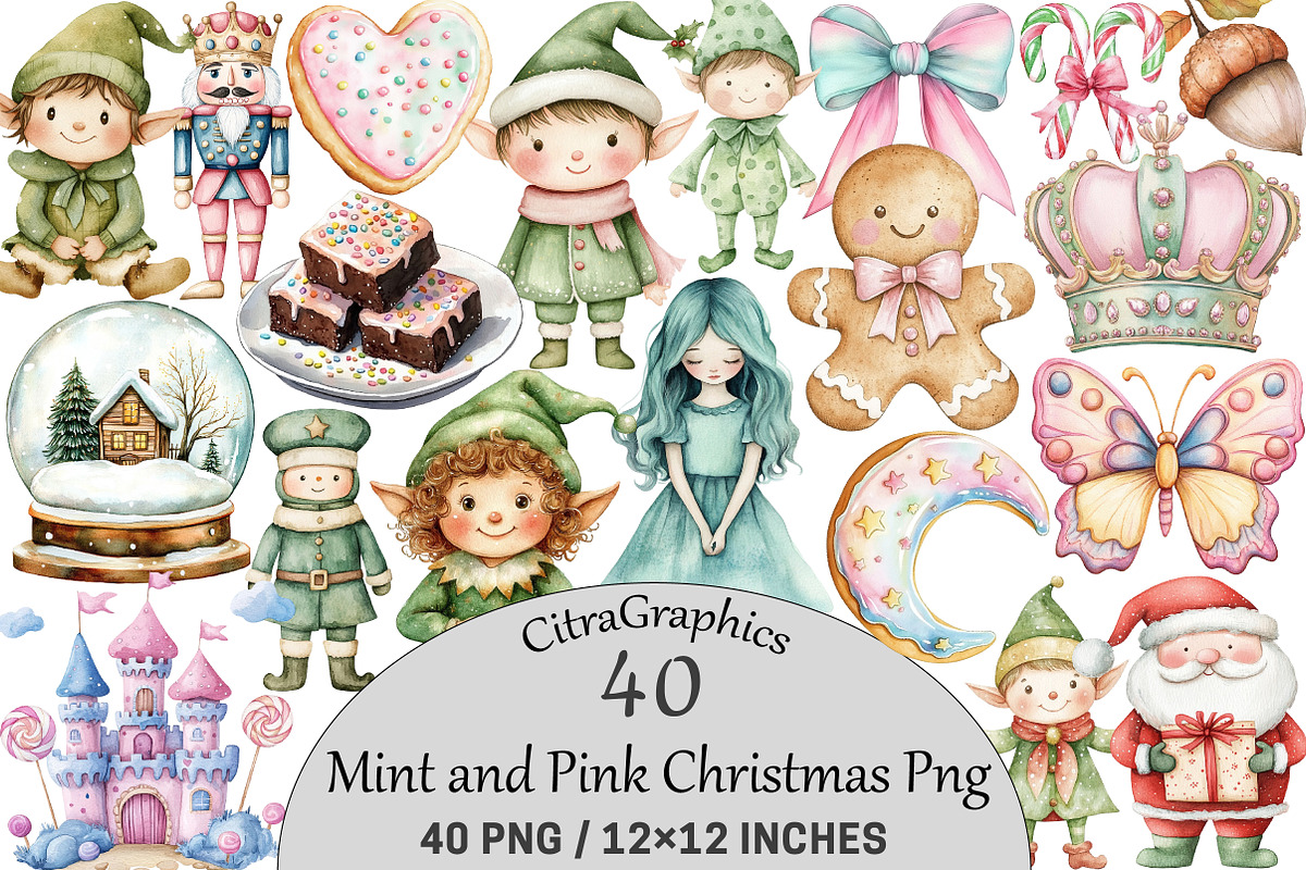 Mint and Pink Christmas Clipart, an Illustration by CitraGraphics (Photo 1 of 5)