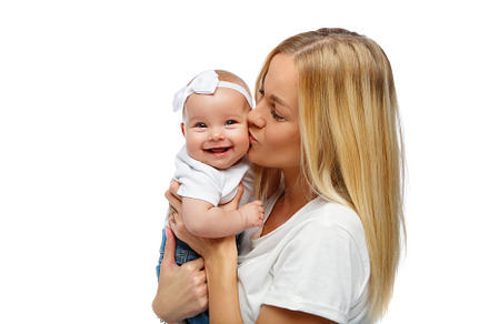 Beautiful young mother with toddler stock photo containing small and white