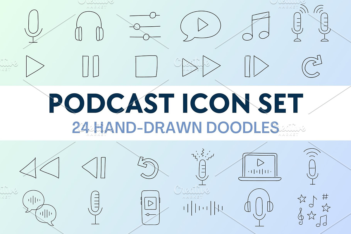 24 Hand-Drawn Podcast Icons, Vector, an Outline Icon by Wellington Cove Design (Photo 2 of 6)