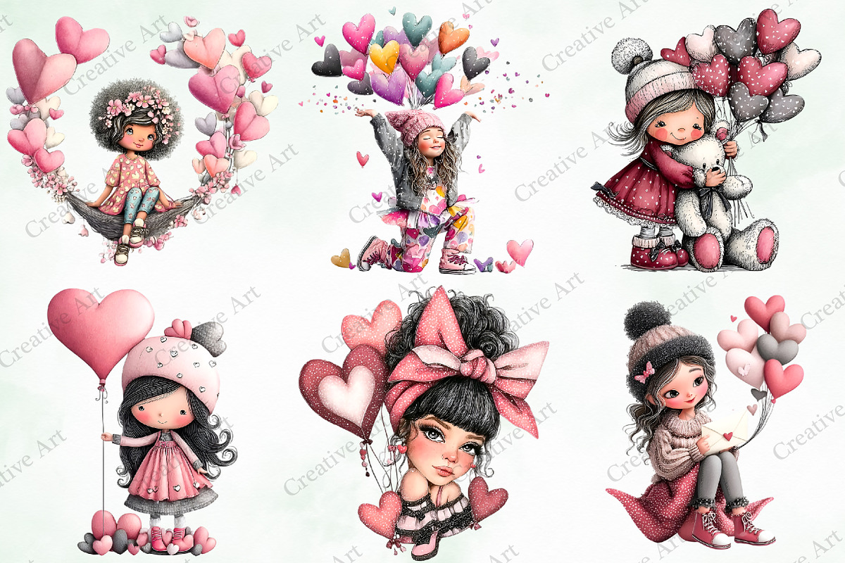 Whimsical Valentine Girl With Balloo, an Illustration by Creative Art (Photo 6 of 9)