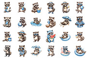 Summer Raccoon Clipart Set PNG, an Illustration by designcity5 (Thumbnail 2 of 5)