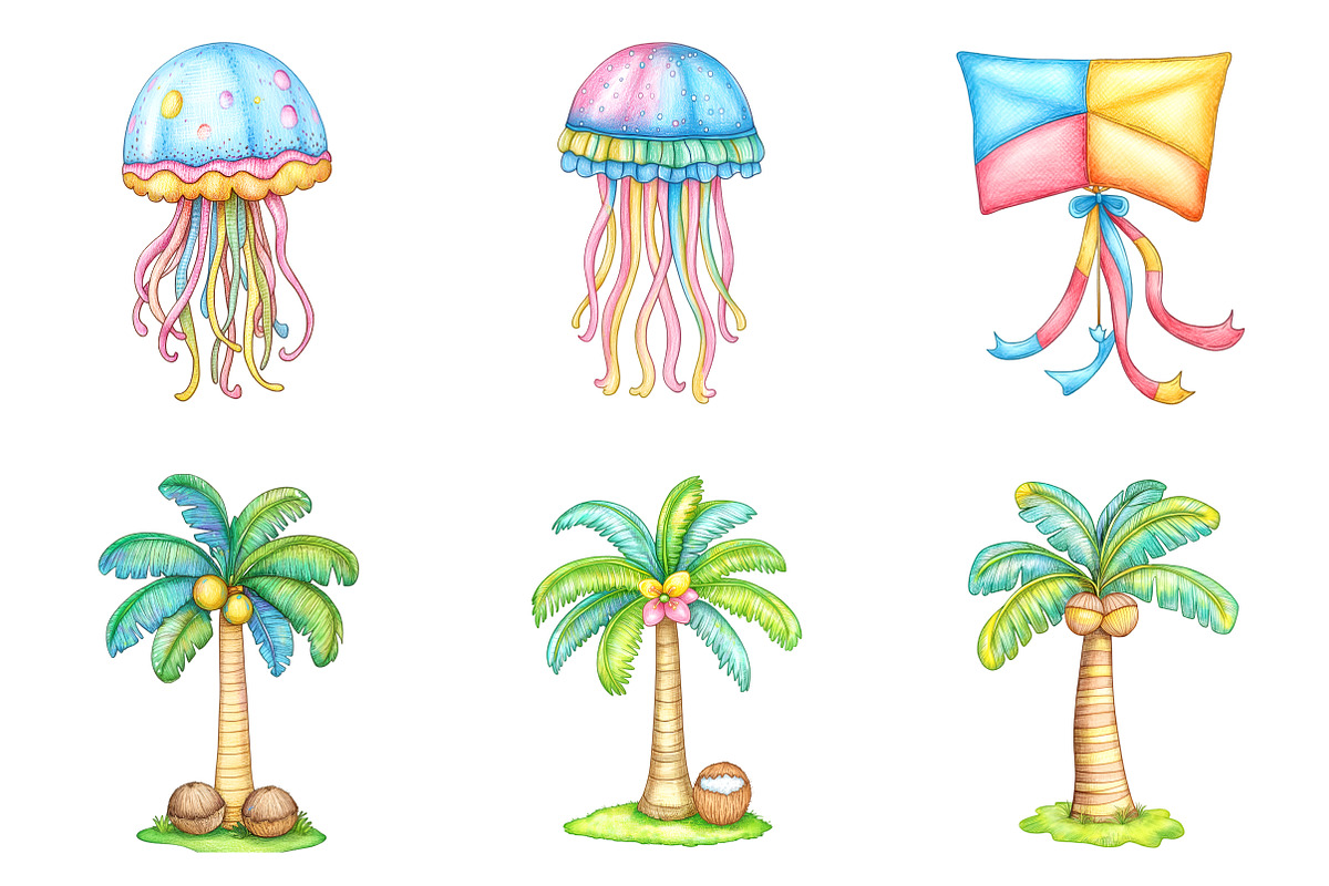 Summer Beach Line Art Doodles, an Illustration by SinaCreation (Photo 7 of 10)