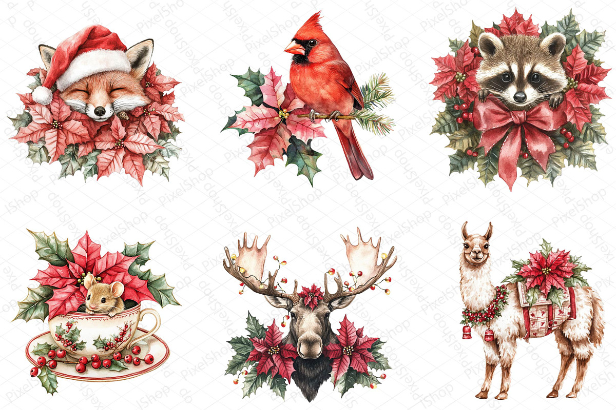 Christmas Animals and Poinsettia Bun, an Illustration by DreamPrint404 (Photo 3 of 5)