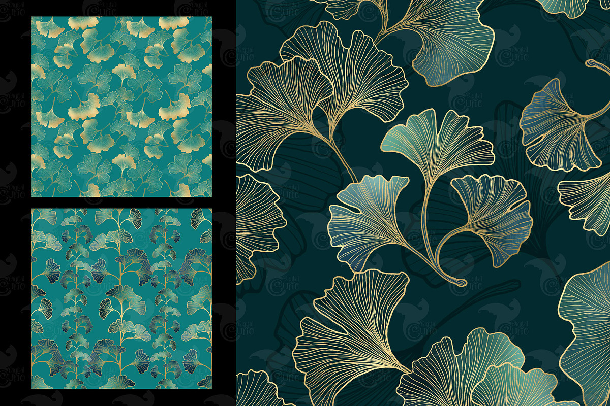 Teal and Gold Ginkgo Digital Paper, a Texture Graphic by Digital Curio (Photo 3 of 5)