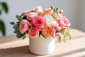 Pink carnation bouquet in white pot, a Nature Photo by AlyaAnd