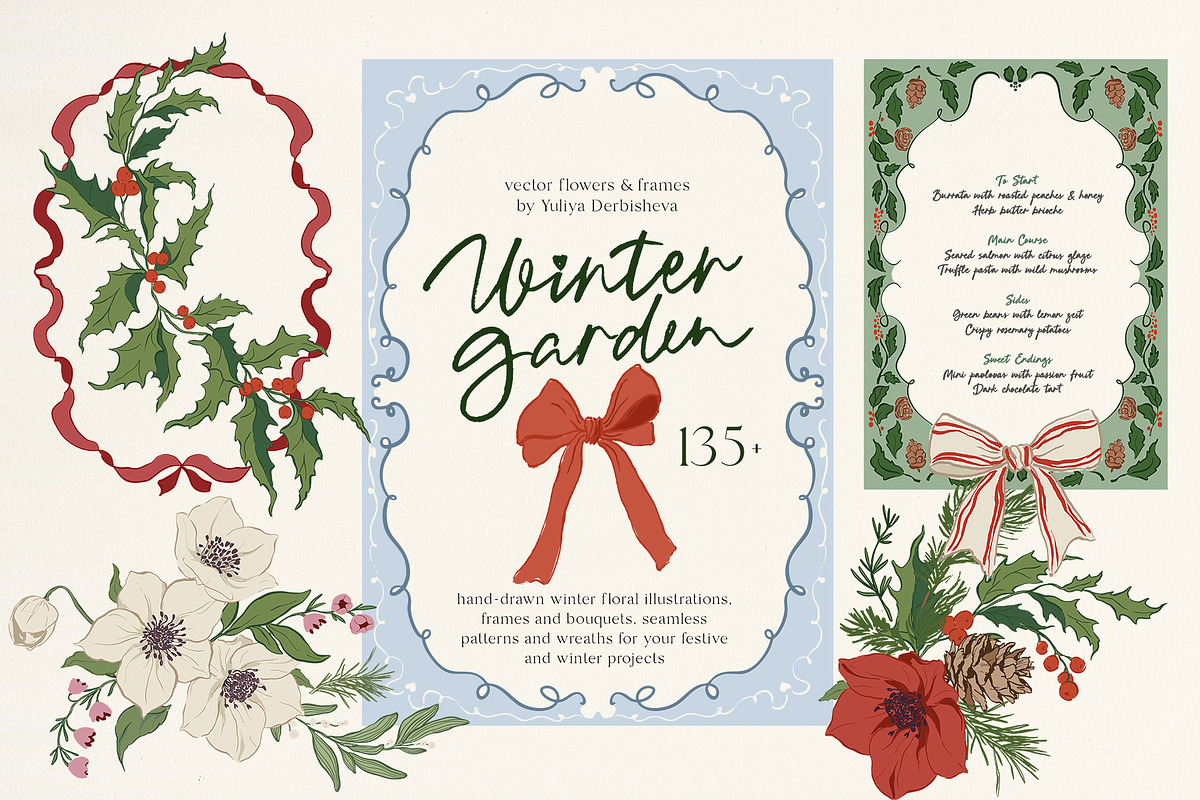 Winter Garden vector flowers frames, an Object Graphic by Yuliya Derbisheva (Photo 1 of 11)