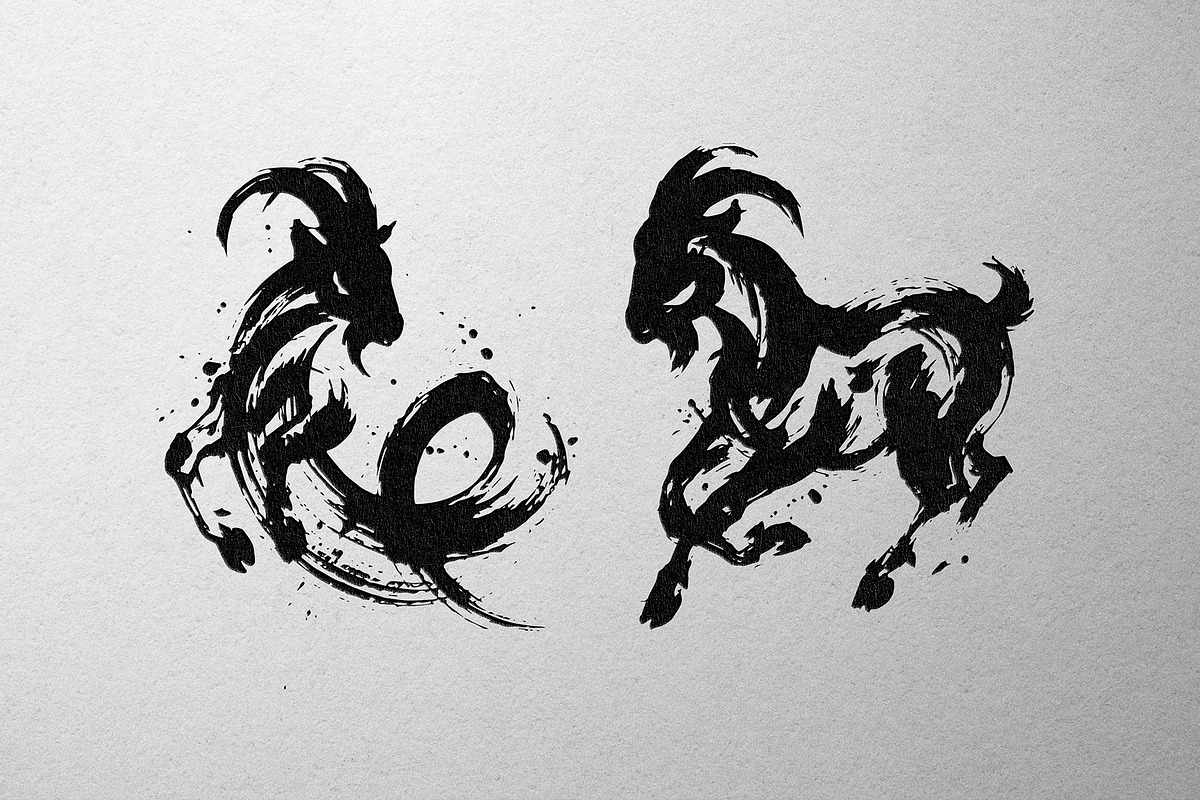 Year of the Goat 2027 Ink Brush Set, an Object Graphic by Xenialien (Photo 2 of 4)