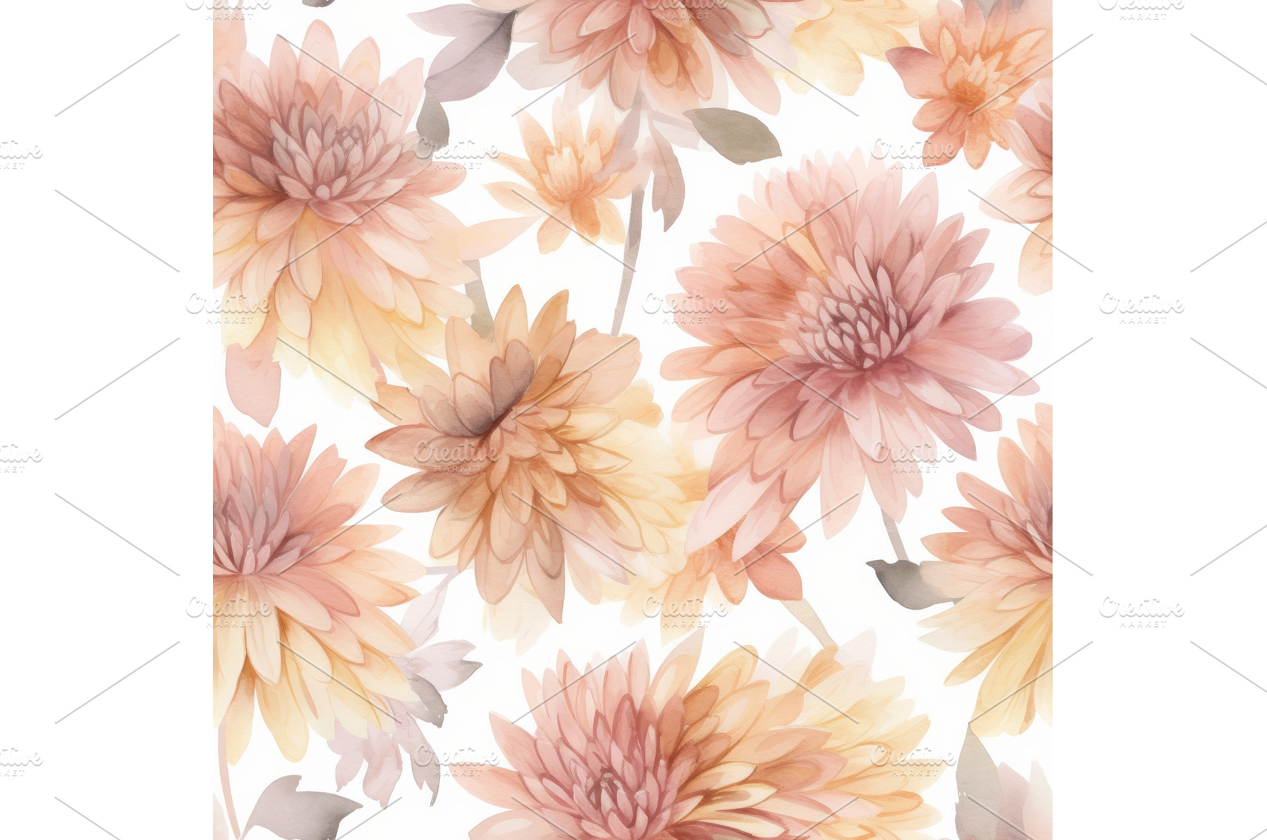 Watercolor fall mums. Generate Ai, a Nature Photo by Ylivdesign