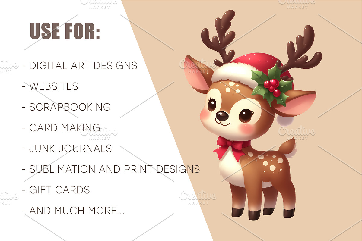 Christmas Deer. T-Shirt, PNG., an Animal Illustration by KENO Mascots (Photo 7 of 8)