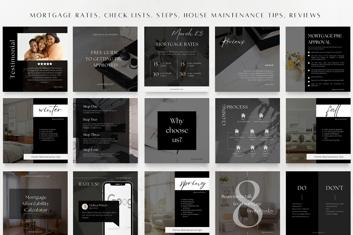 100 Mortgage Broker Posts Black, a Social Media Template by ZoaniDesign (Photo 6 of 10)