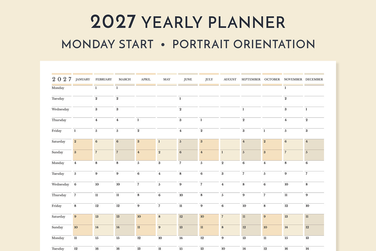 2027 Wall Planner Monday Start P, a Stationery Template by Olga Begak Art & Design (Photo 2 of 4)