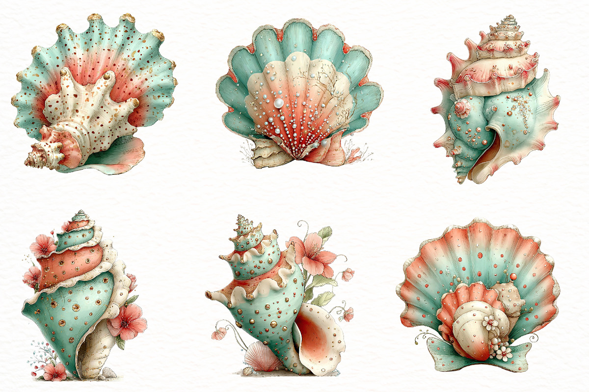 Whimsical summer seashell clipart, an Illustration by Designworld (Photo 4 of 5)