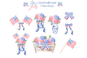 4th of July Watercolor Clipart, an Illustration by TheHappyGiftArt (Thumbnail 2 of 9)