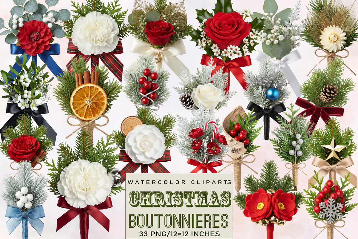 Christmas Boutonnieres Clip Art Bund, an Illustration by SVGArt (Photo 1 of 8)