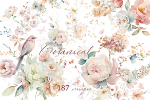 watercolor flowers botanical bundle
