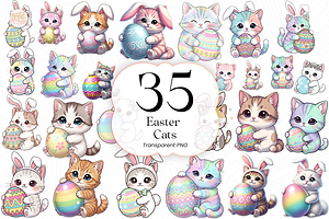 Easter Cats PNG Clipart Bundle Cute., an Animal Illustration by KennedyStudio