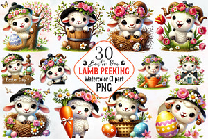 Easter day ram peeking clipart, an Illustration by RobertsArt