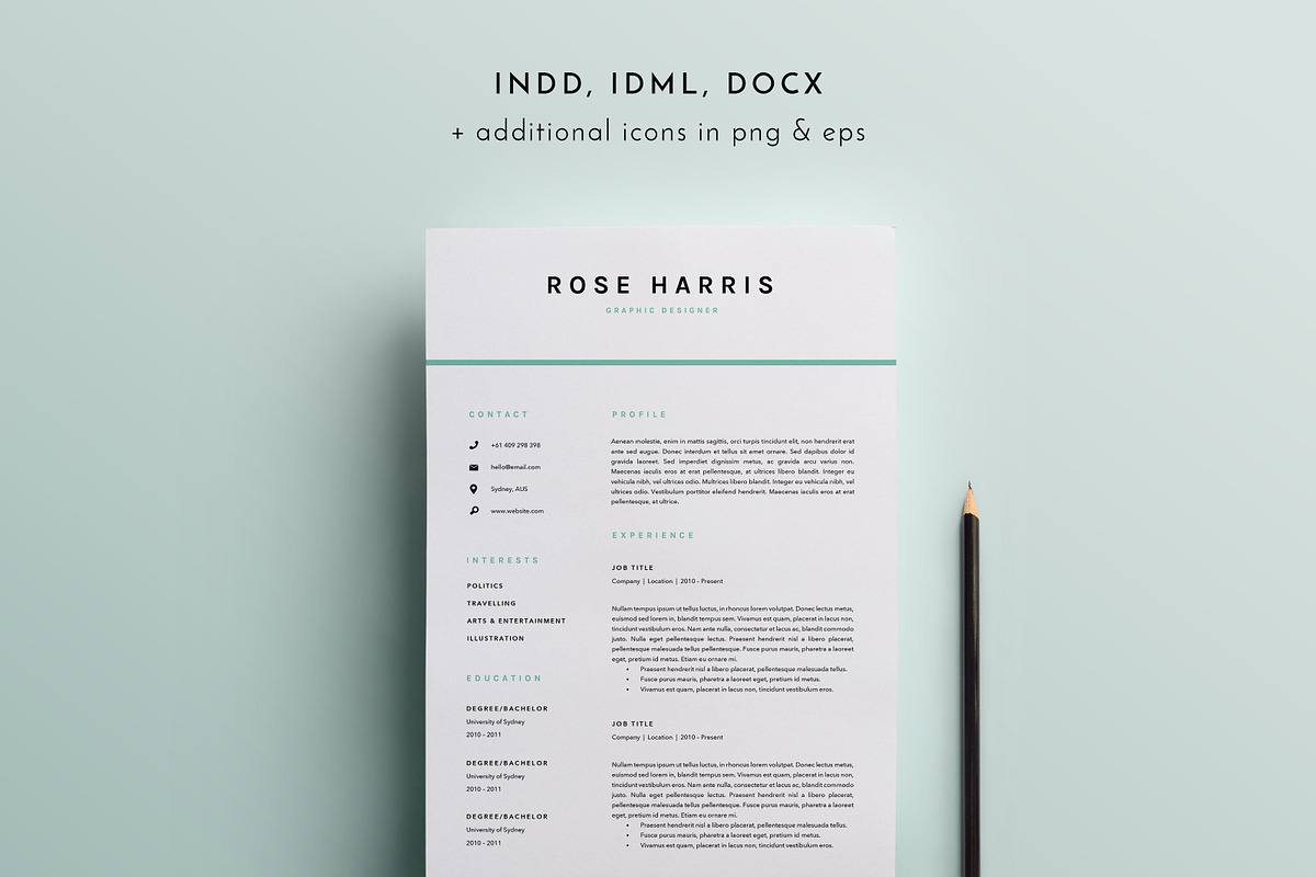 3 Page Resume Template | INDD + DOCX, a Resume Template by BlackDotResumes (Photo 2 of 6)
