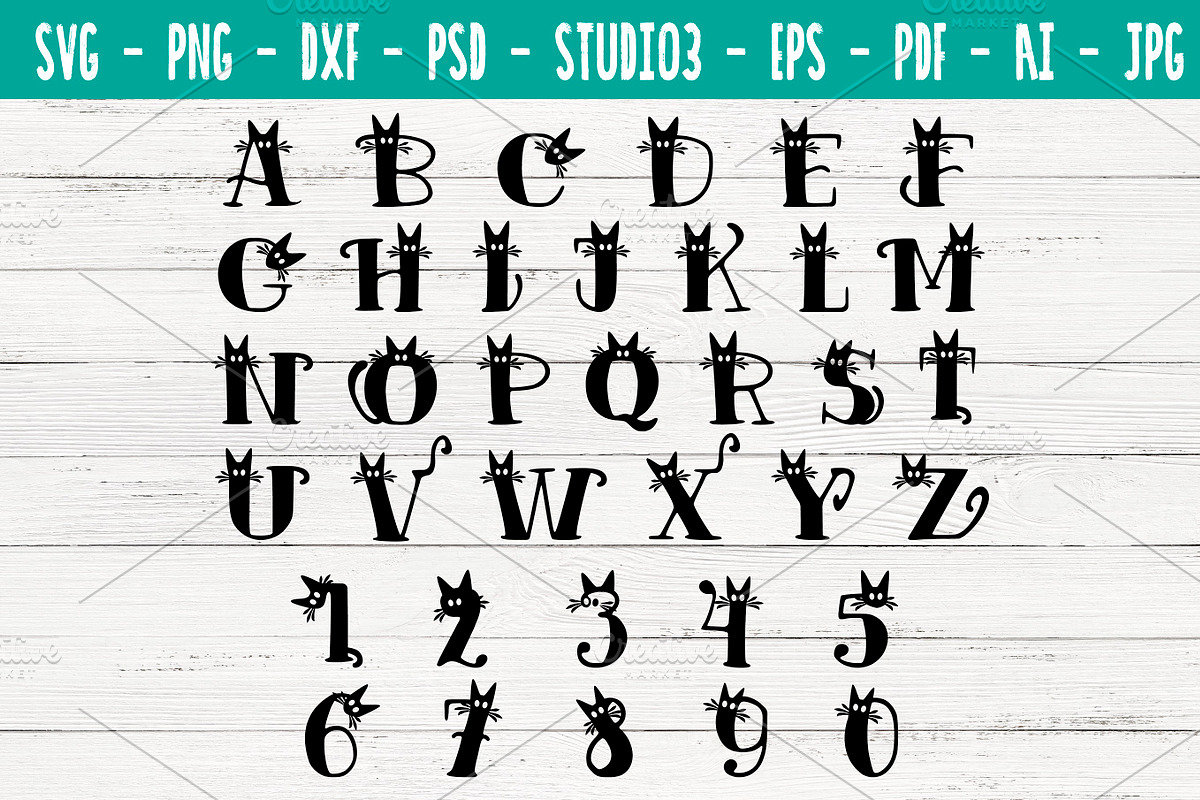Vector Black Cats Alphabet & Numbers, a Decorative Illustration by Watercolor_Vector Graphic (Photo 1 of 2)