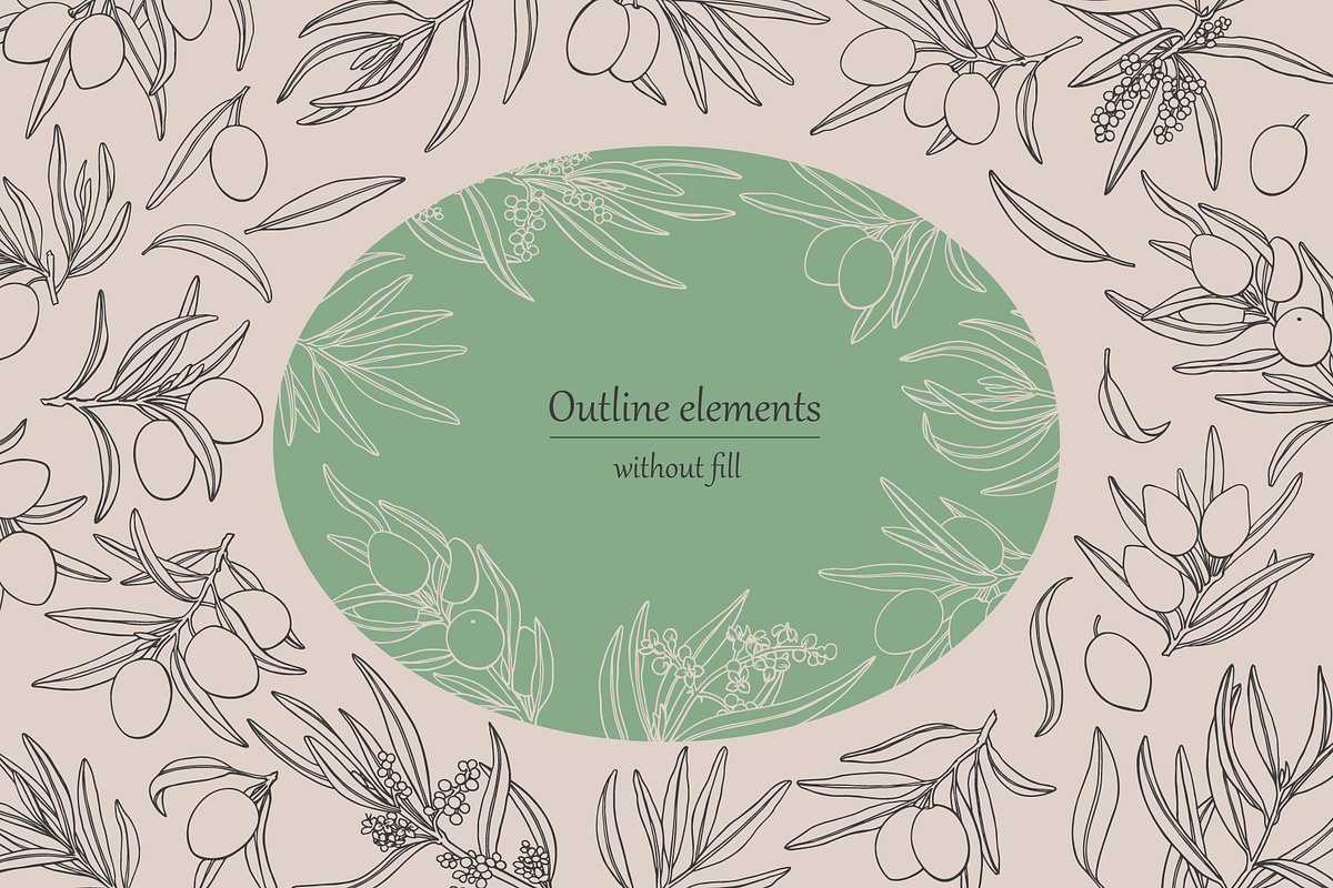 Olives branch. Graphics illustration, a Food Illustration by ON_lineart_store (Photo 4 of 12)