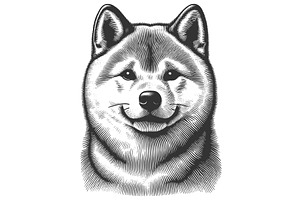 Happy Shiba Inu Dog Engraving Vector