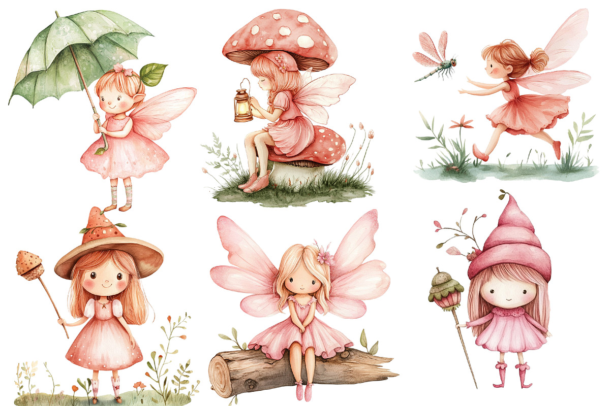 Pink Woodland Fairy Clipart, an Illustration by Designworld (Photo 3 of 5)