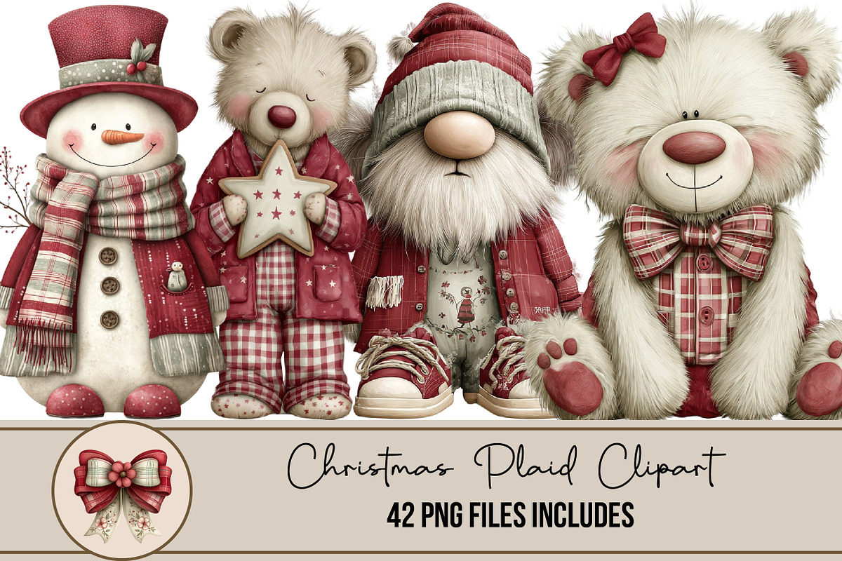 Christmas Plaid Clipart, an Illustration by DreamArtGraphic (Photo 1 of 4)