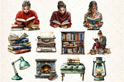 Watercolor Autumn Library Clipart, an Illustration by Libby Wishes (Thumbnail 3 of 7)