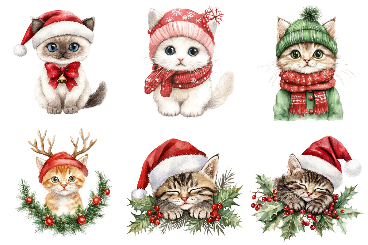 Christmas Hat and Cat Face Clipart, a Seasonal Illustration by CitraGraphics (Photo 3 of 5)