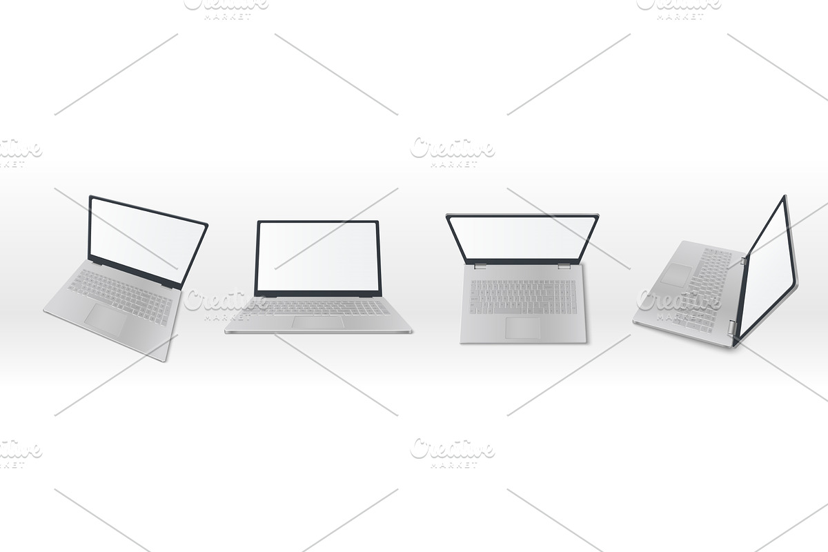 Silver laptop mockup set, a Technology Illustration by art PVP - market