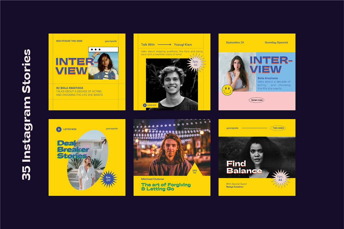 Retro Podcast Instagram Templates, a Social Media Template by Nurrehmet Studio (Photo 10 of 12)