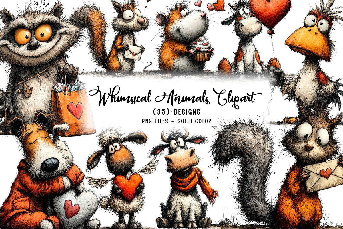 Valentines Whimsical Animals Clipart, an Illustration by CreationArt (Photo 1 of 6)