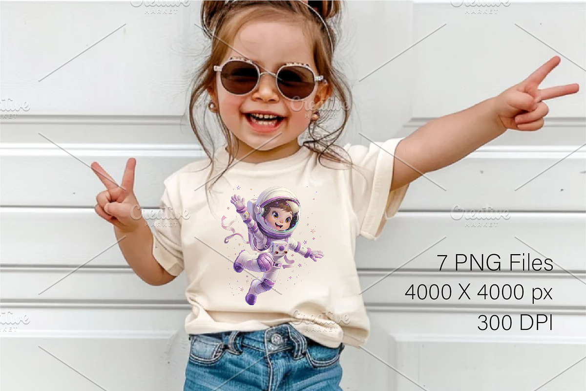 Cute girl astronaut. T-Shirt, PNG., a Person Illustration by KENO Mascots (Photo 4 of 9)