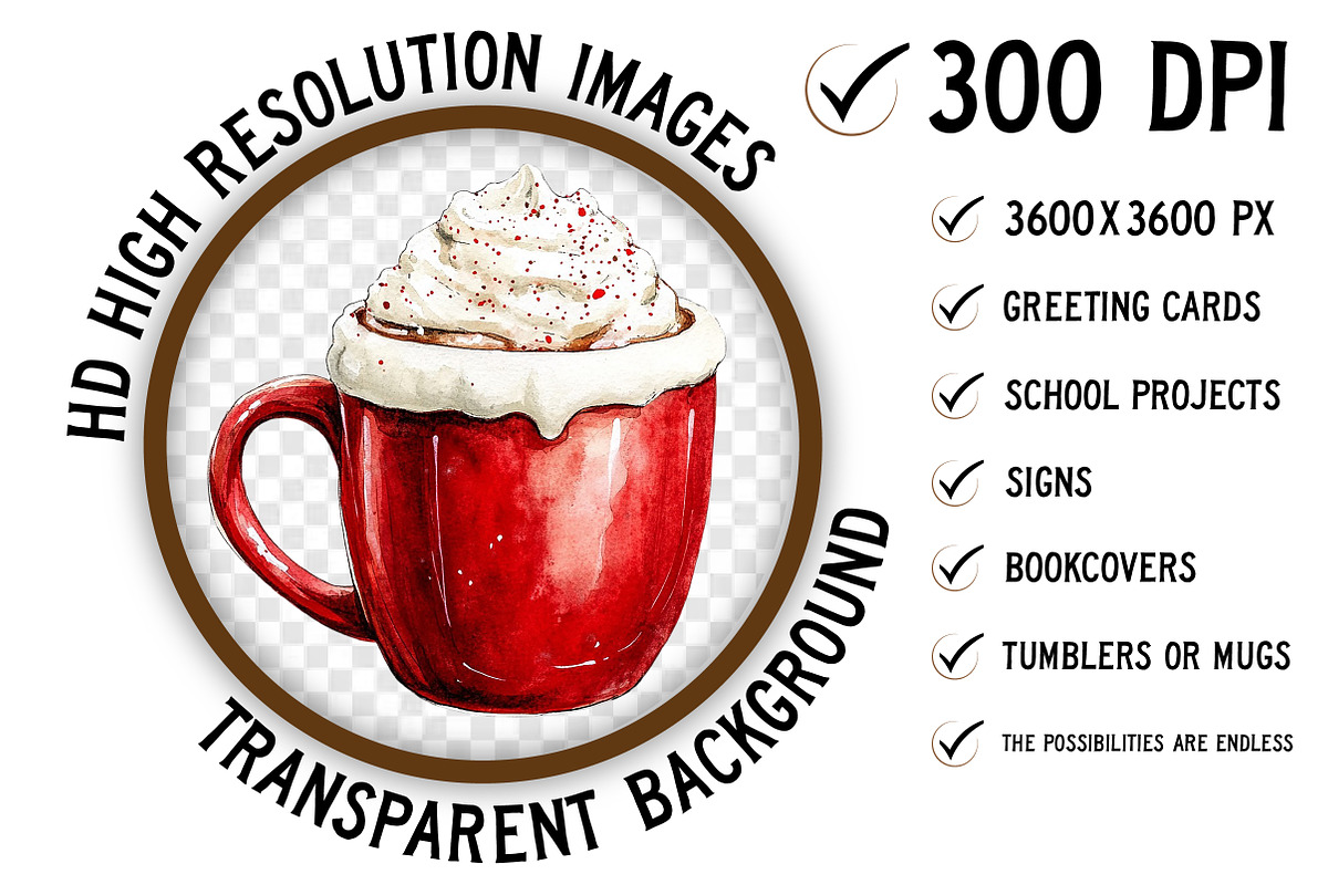 Watercolor Christmas Hot Cocoa PNG, an Illustration by Craft Nest (Photo 2 of 7)