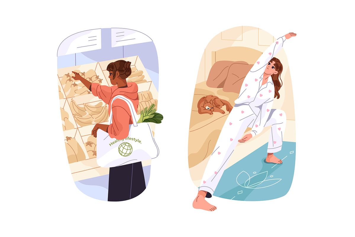 Healthy lifestyle, daily routine set, a Person Illustration by PaperTrident (Photo 2 of 10)