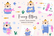 Cute Otter Clipart & Patterns, an Animal Illustration by danceyourlife (Thumbnail 1 of 7)