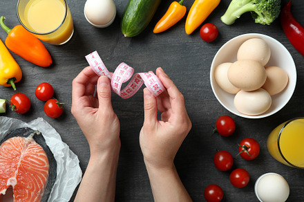 Healthy nutrition concept on dark wooden background, top view, a Food & Drink Photo by AtlasStudio PRO